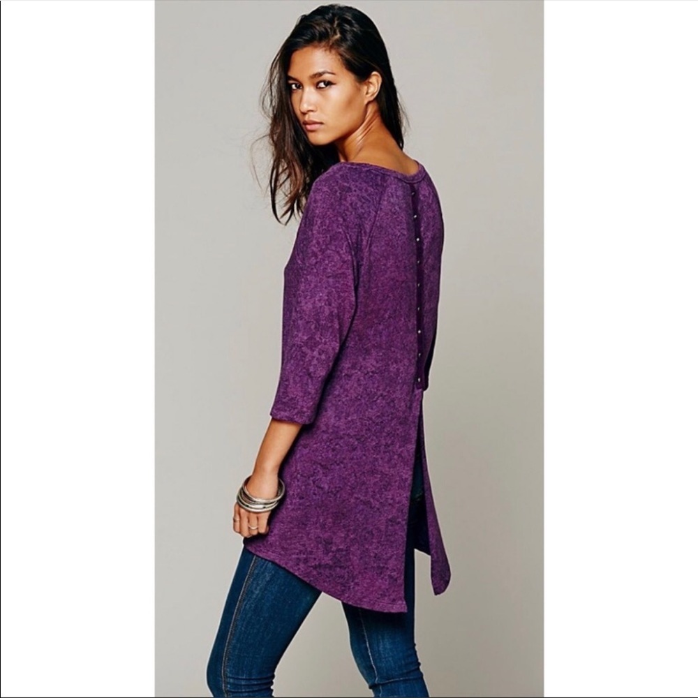 Free People We The Free Tee Purple XS Split Back - Picture 2 of 7